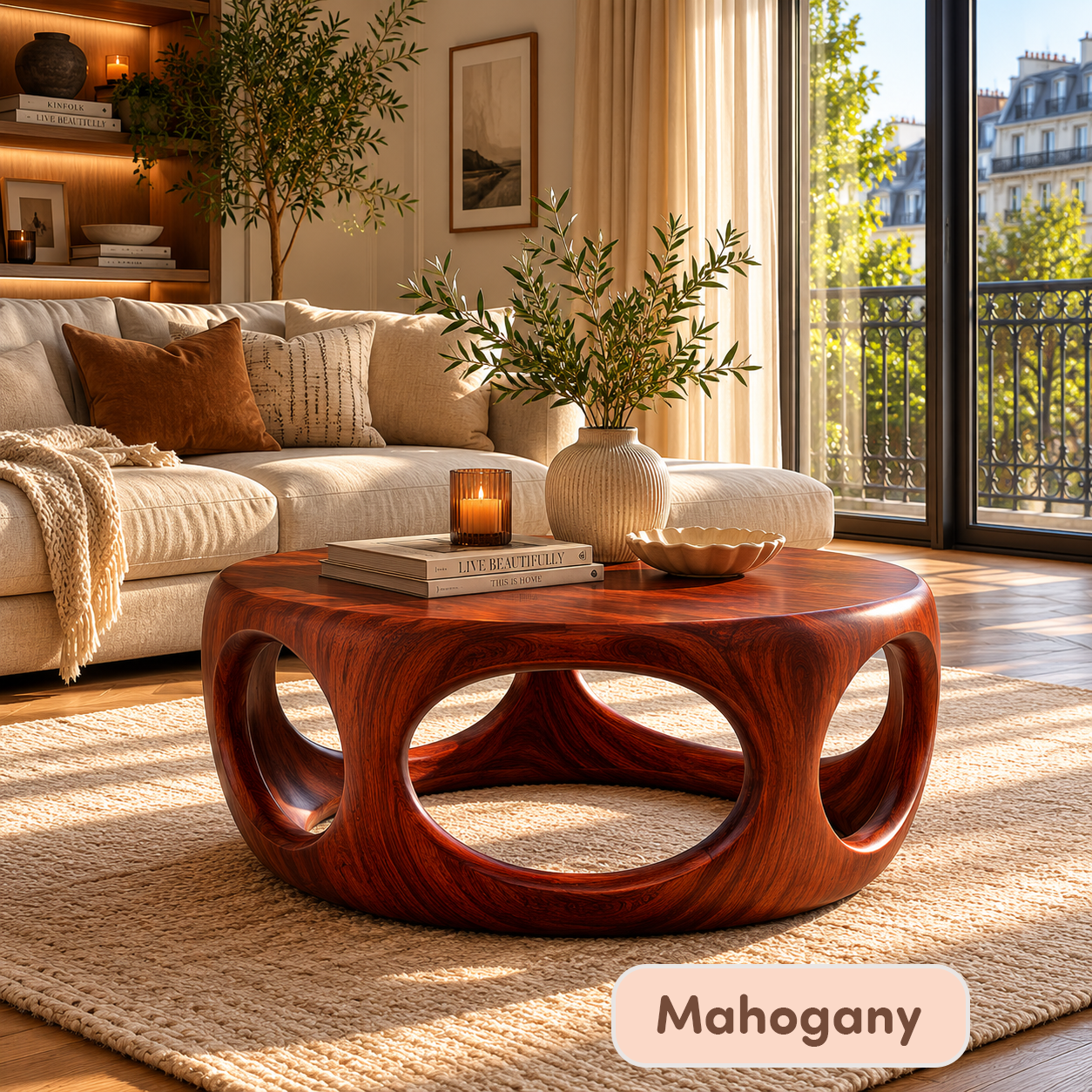Solid Wood Round Hollow Base Coffee Table