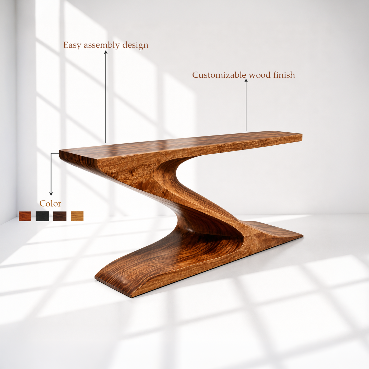 Modern Z-Shaped Wood Console Table