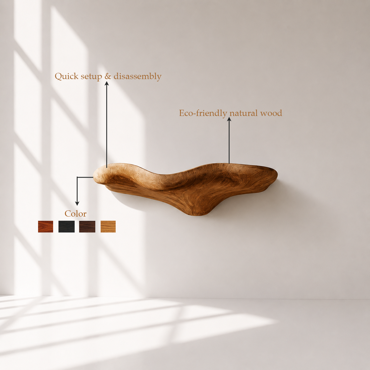 Minimalist Floating Wood Mushroom Shelf