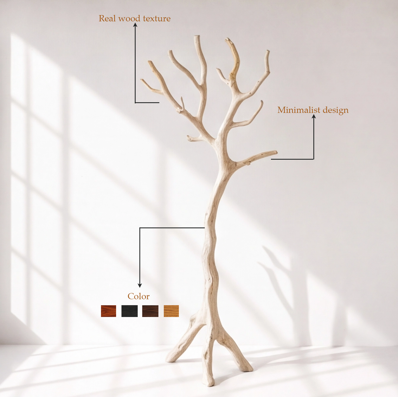 Rustic Wood Tree Coat Rack Stand