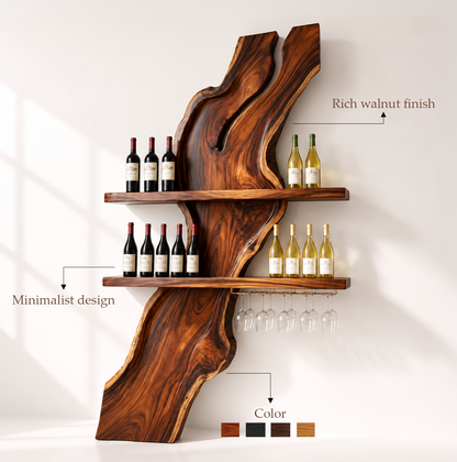 Live Edge Wood Wine Rack With Glass Holder