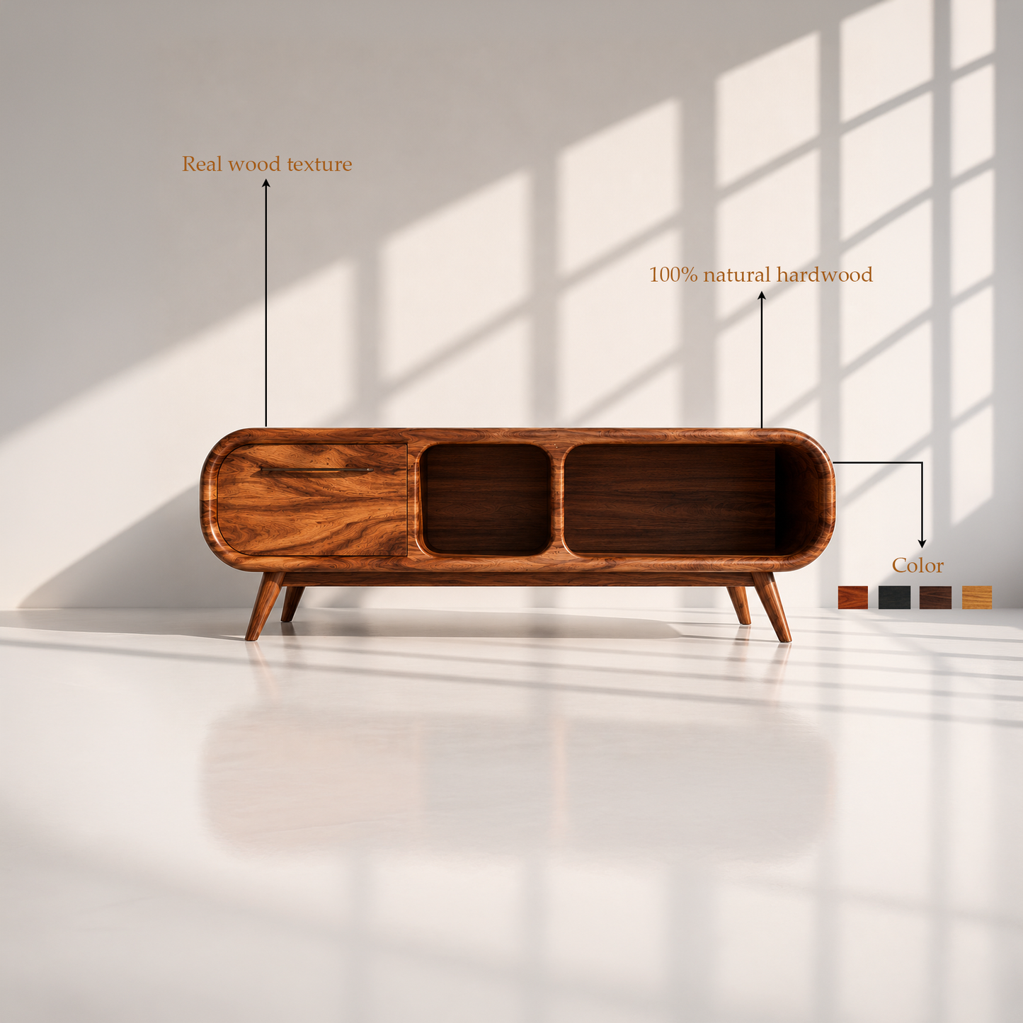 Mid-Century Solid Wood Record Player Stand
