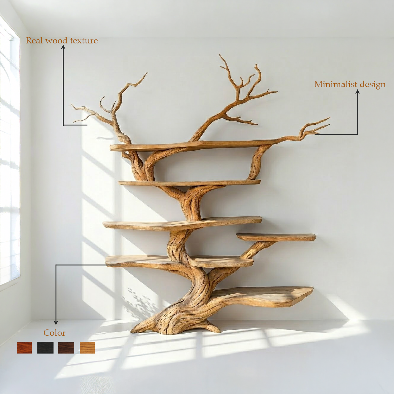 Organic Wood Tree Branch Bookshelf