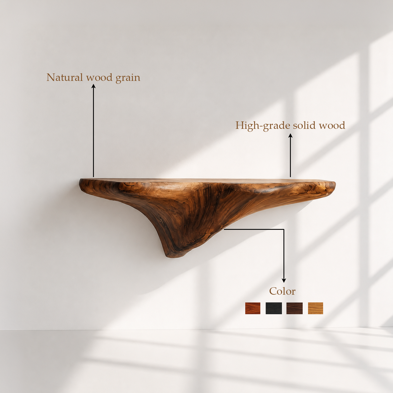 Organic Solid Wood Mushroom Floating Shelf