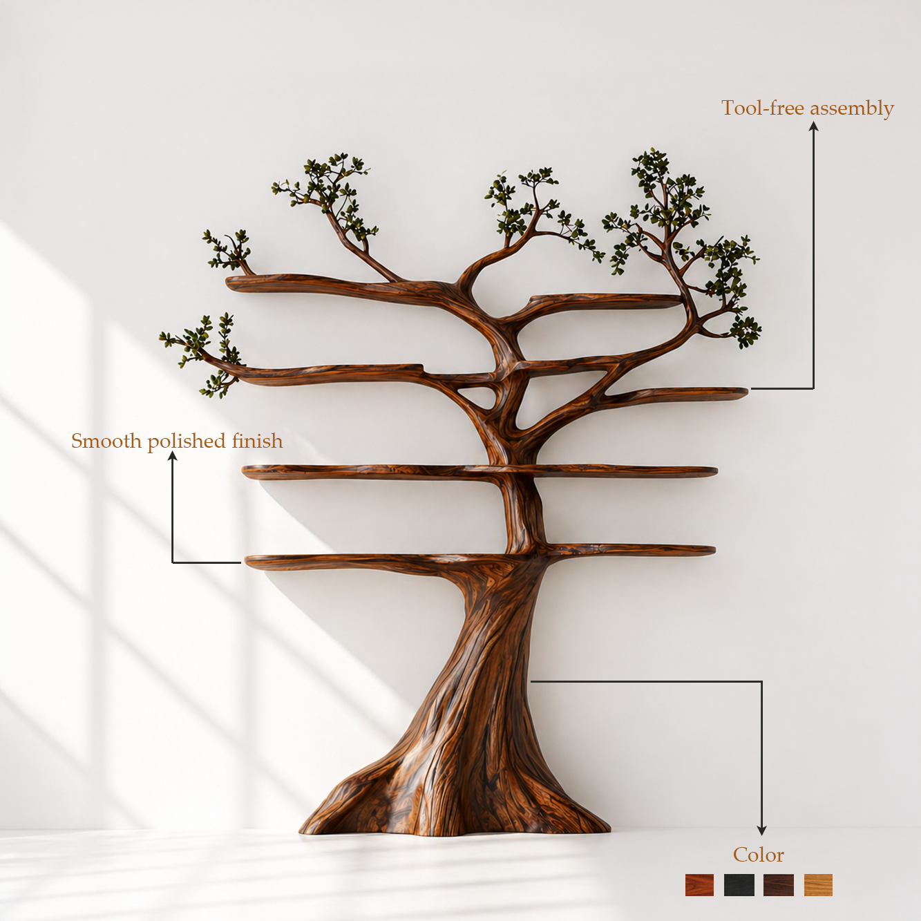 Wall Mounted Rustic Tree Bookshelf