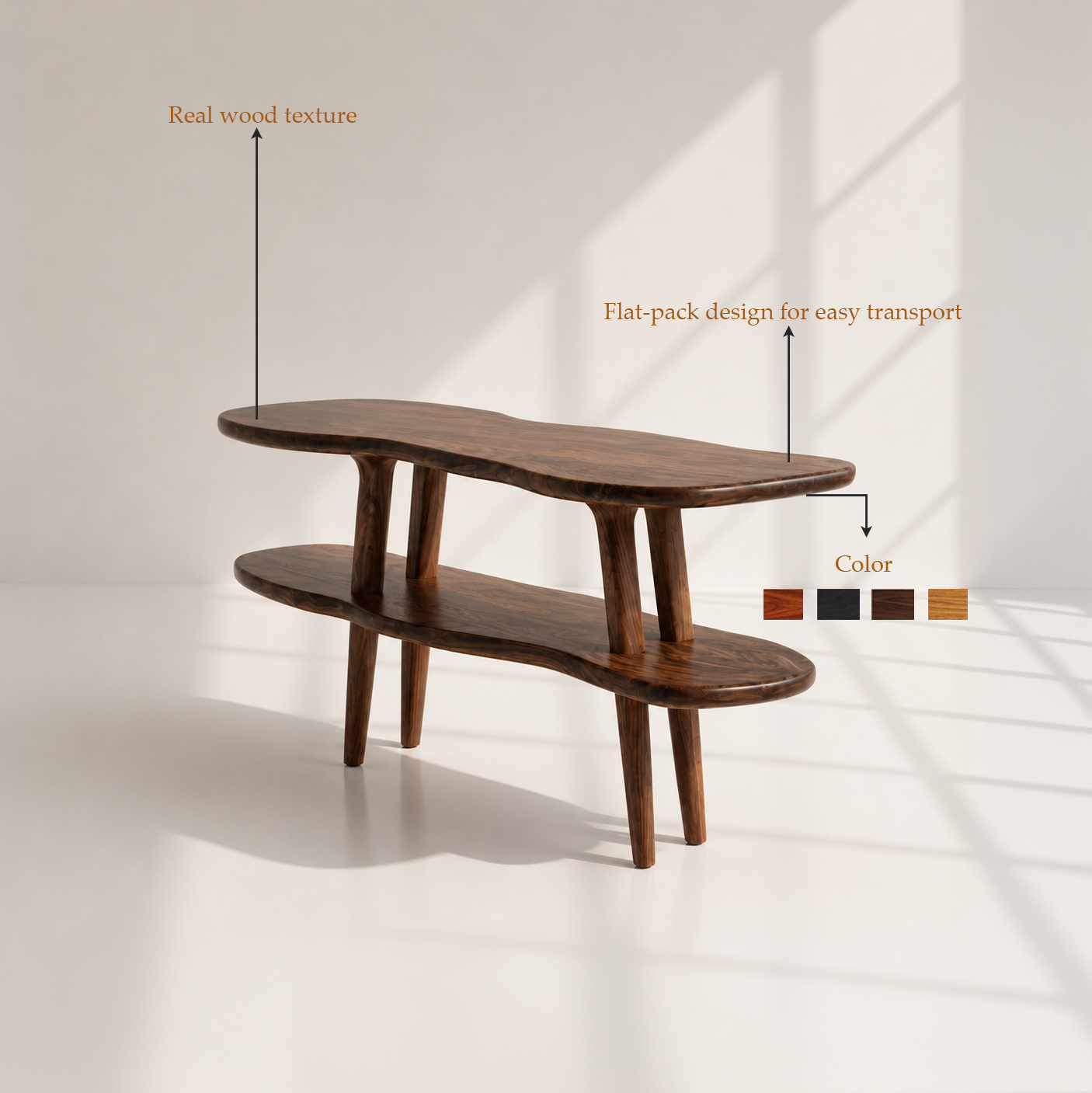 Mid Century Modern Wood Console Table
