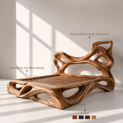 Organic Modern Sculptural Wood Bed Frame