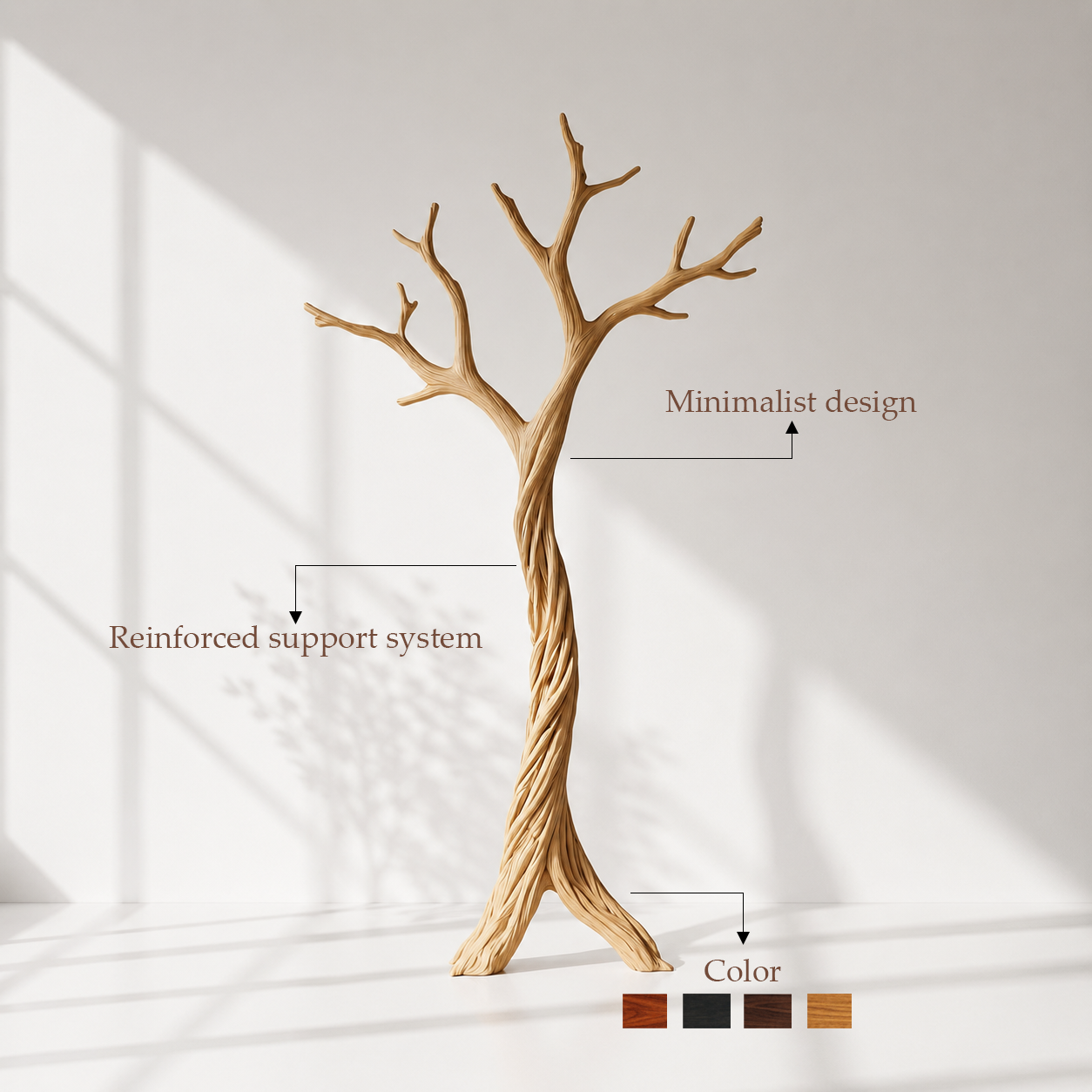 Rustic Solid Wood Tree Coat Rack