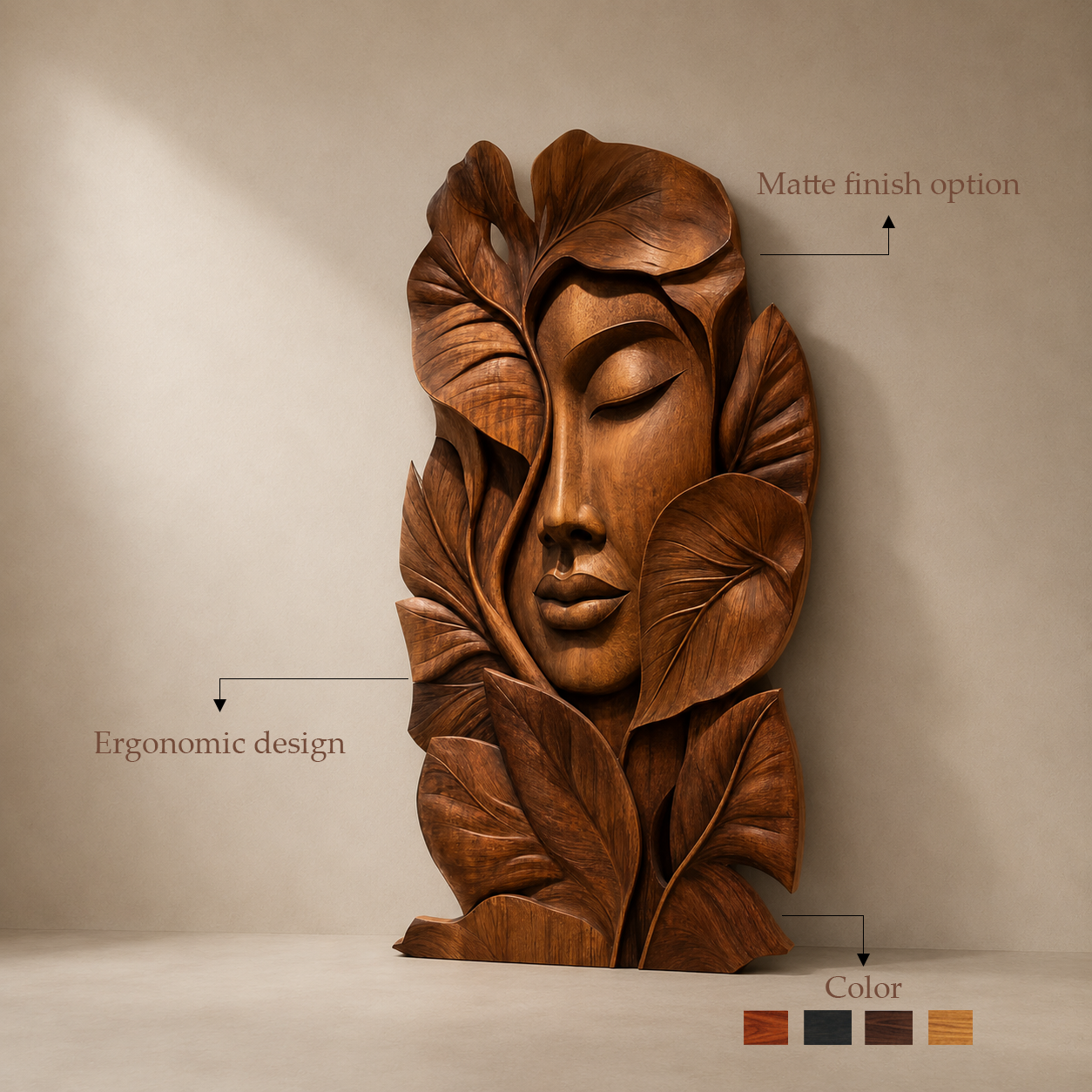 Hand-Carved Abstract Woman Face Wall Art