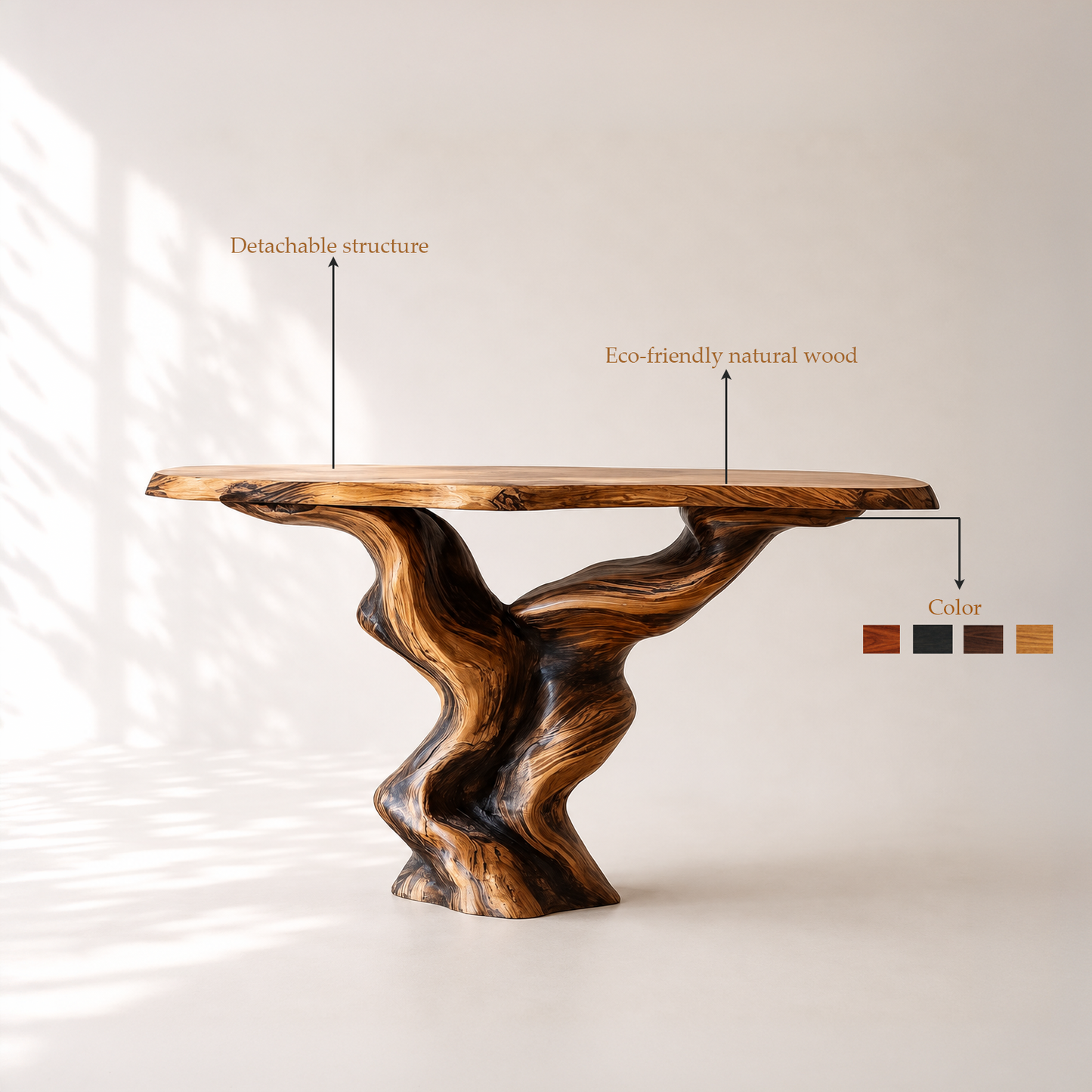 Earthy Modern Sculptural Wood Console Table
