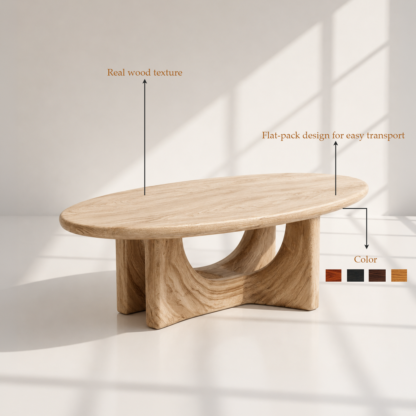 Modern Solid Wood Oval Coffee Table