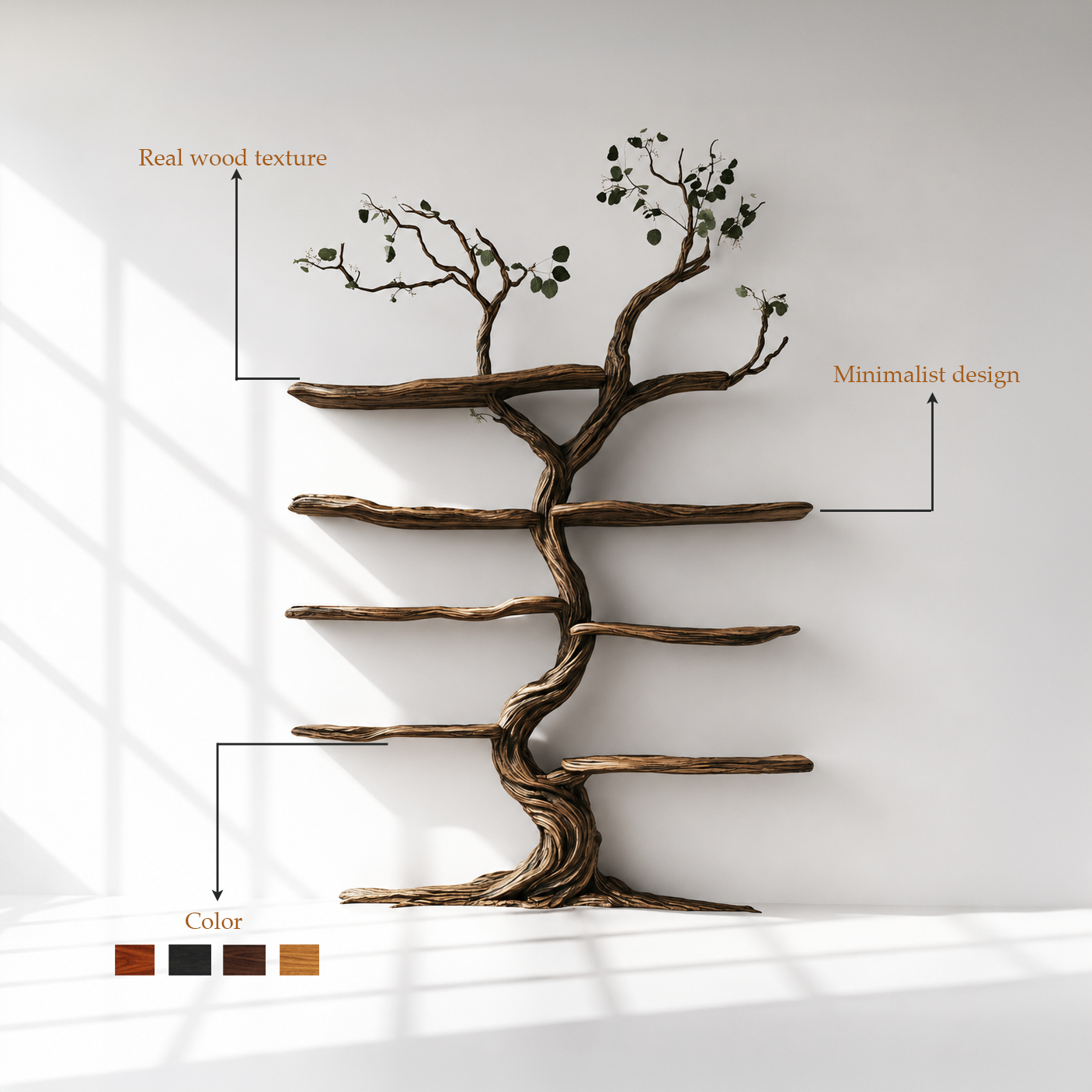 Handcrafted Wood Tree Wall Shelf