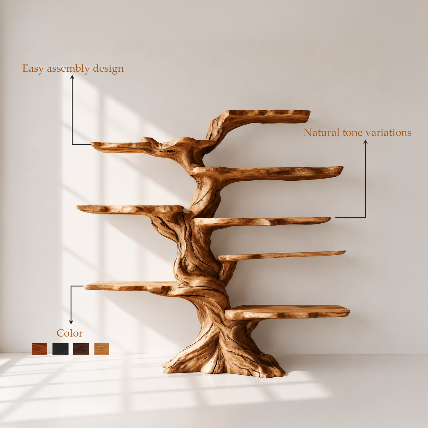 Artisan Wood Freestanding Tree Shaped Bookshelf
