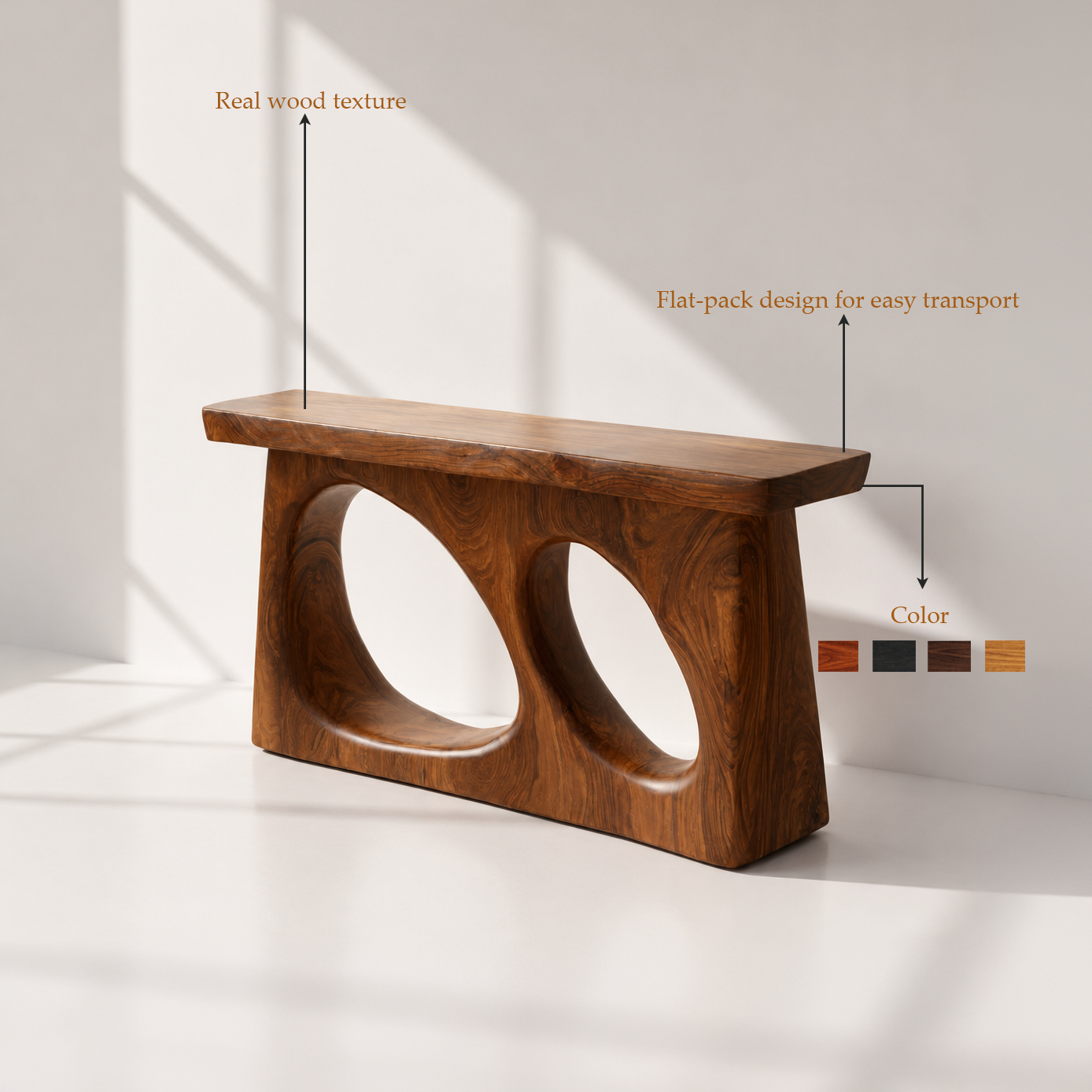 Modern Solid Wood Sculptural Console Table