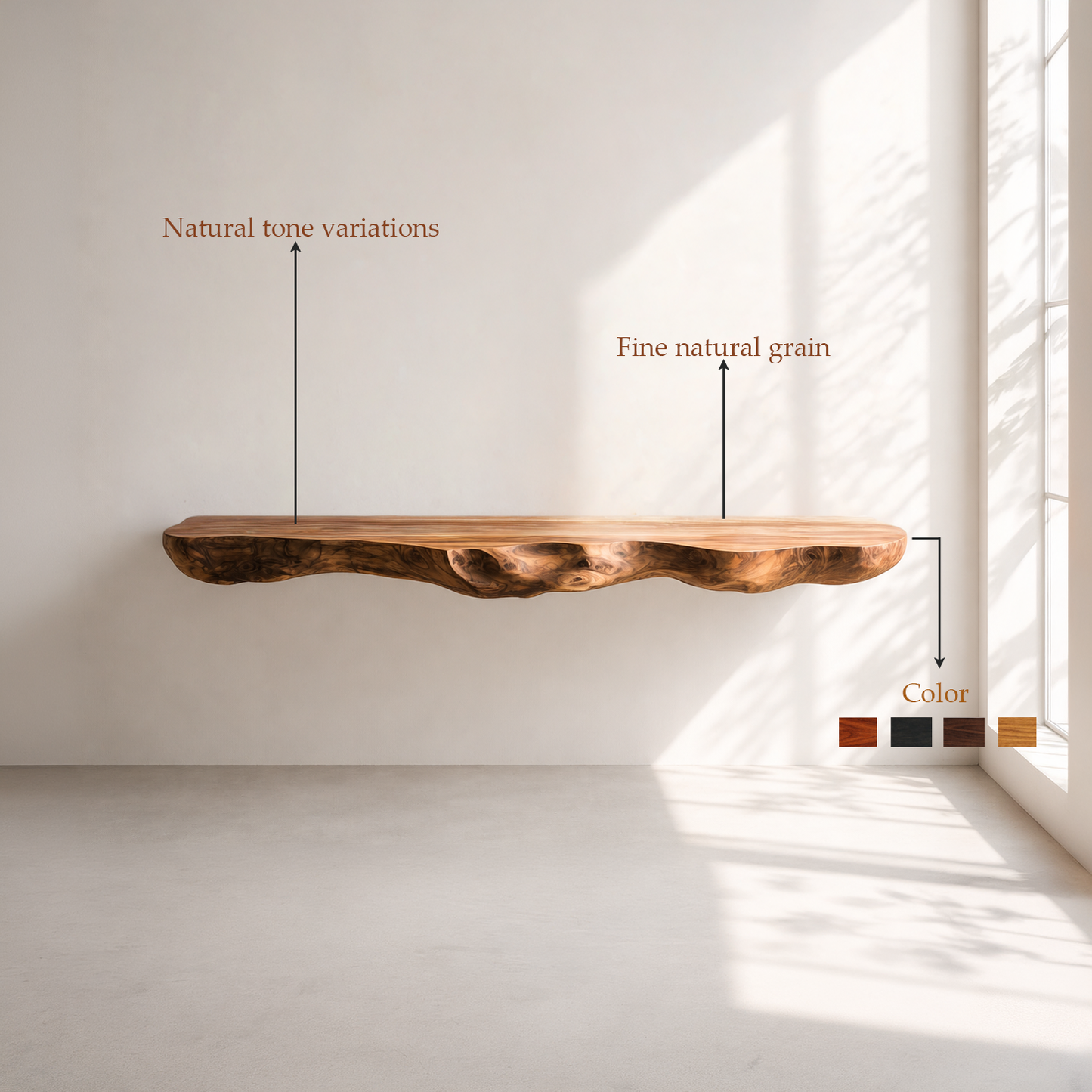 Wall-Mounted Live Edge Wood Bathroom Vanity