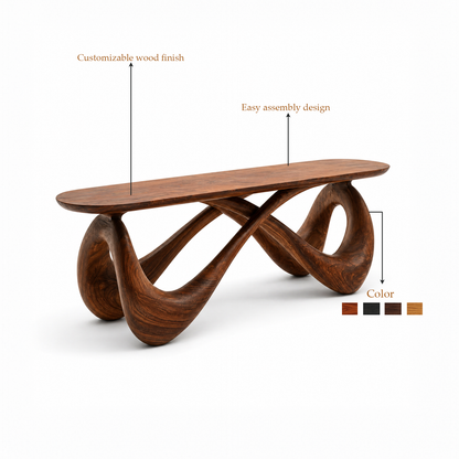 Modern Sculptural Solid Wood Bench