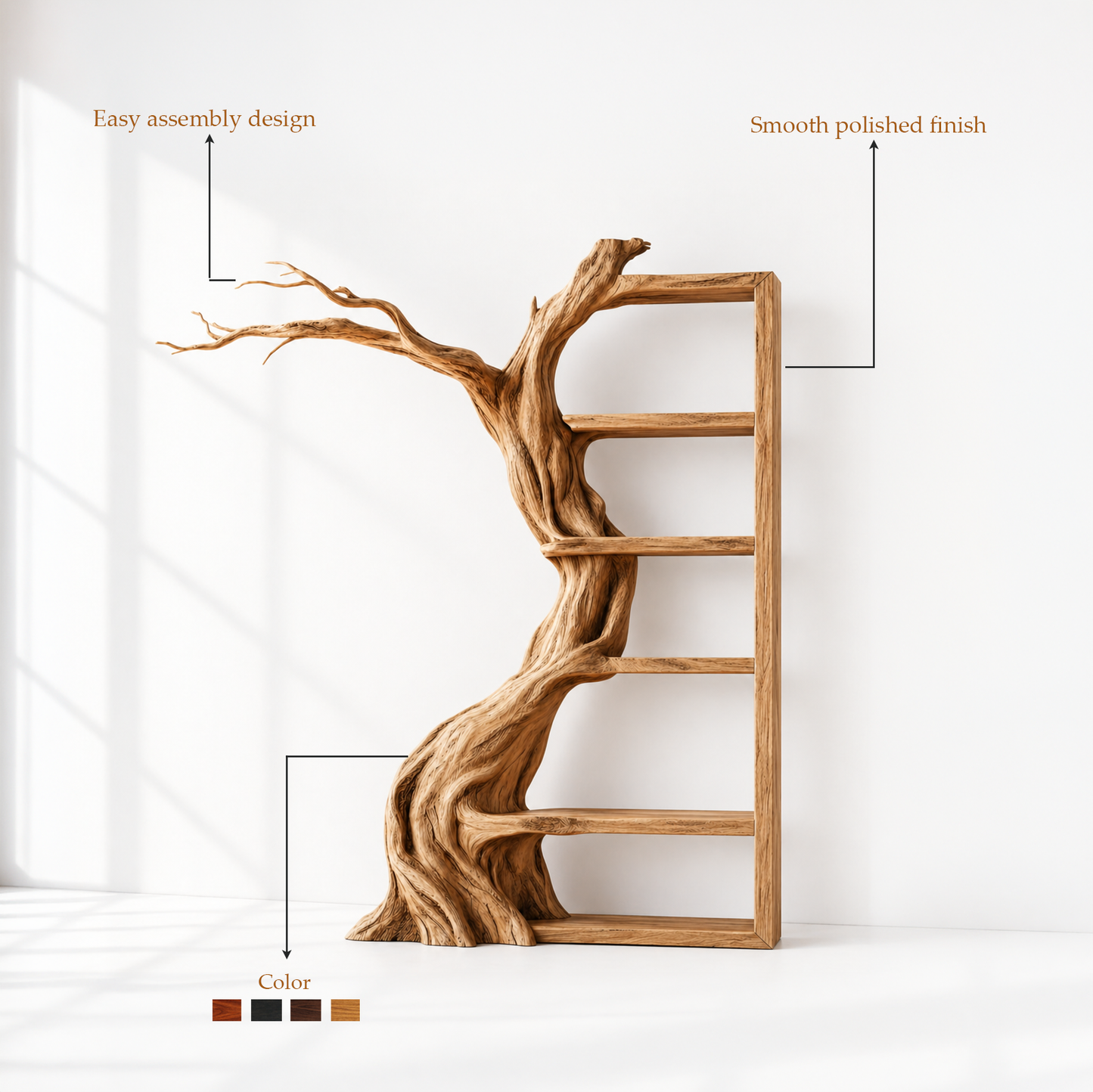 Floor Standing Branch Design Wooden Bookshelf