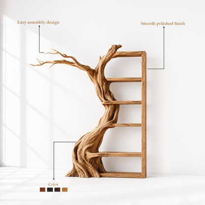 Floor Standing Branch Design Wooden Bookshelf