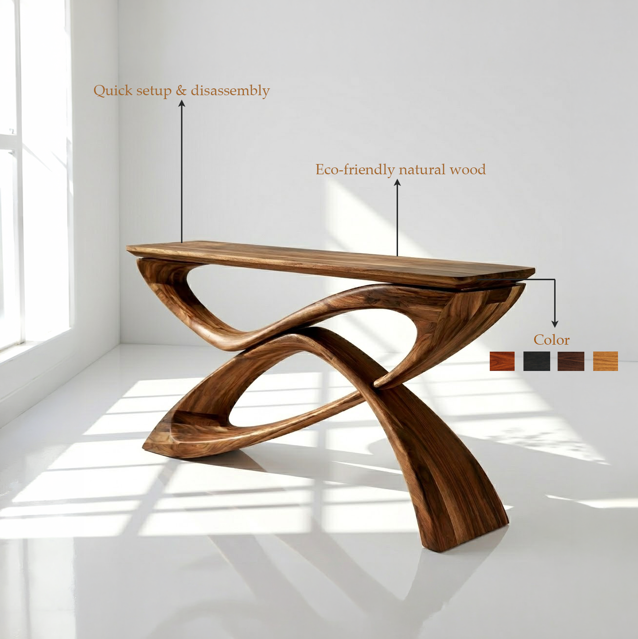 Contemporary Sculptural Wood Console Table
