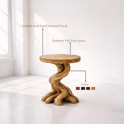 Sculptural Twisted Solid Wood Side Table