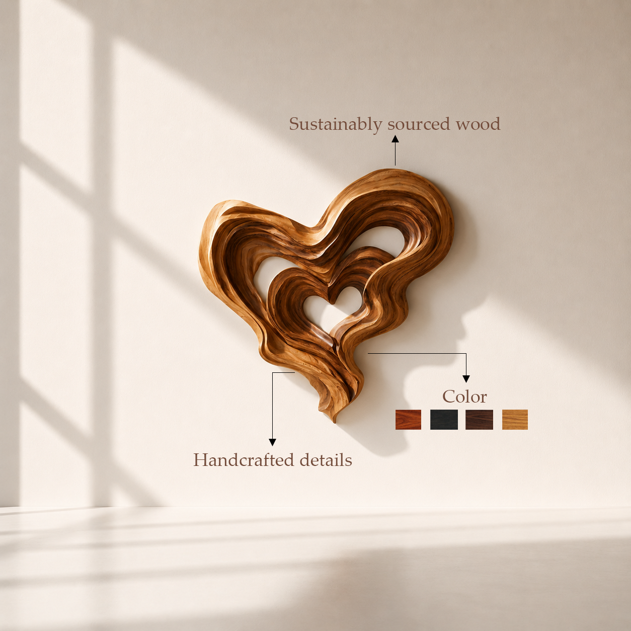 Abstract Wooden Heart Wall Art Sculpture