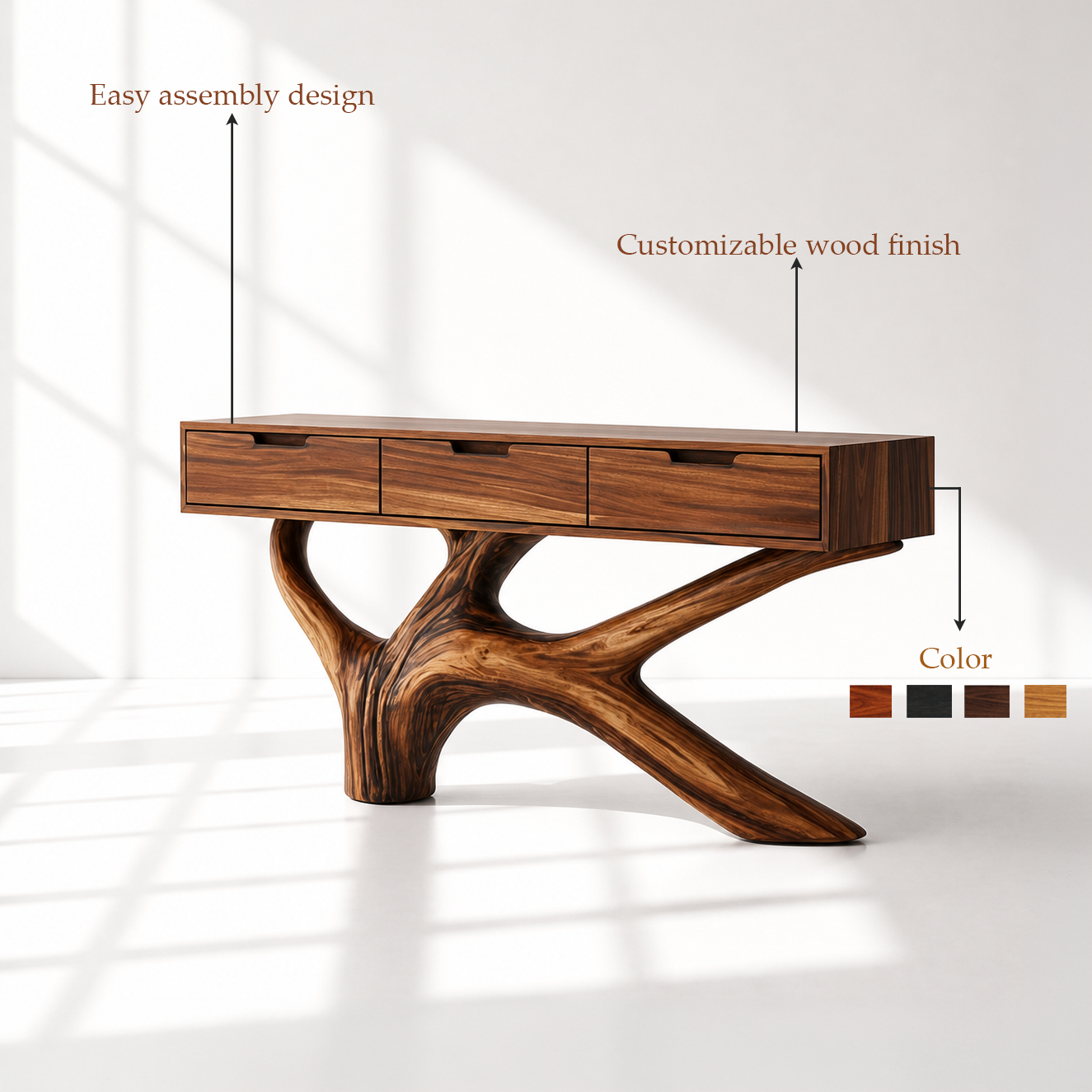 Live Edge Tree Console Table With Drawers