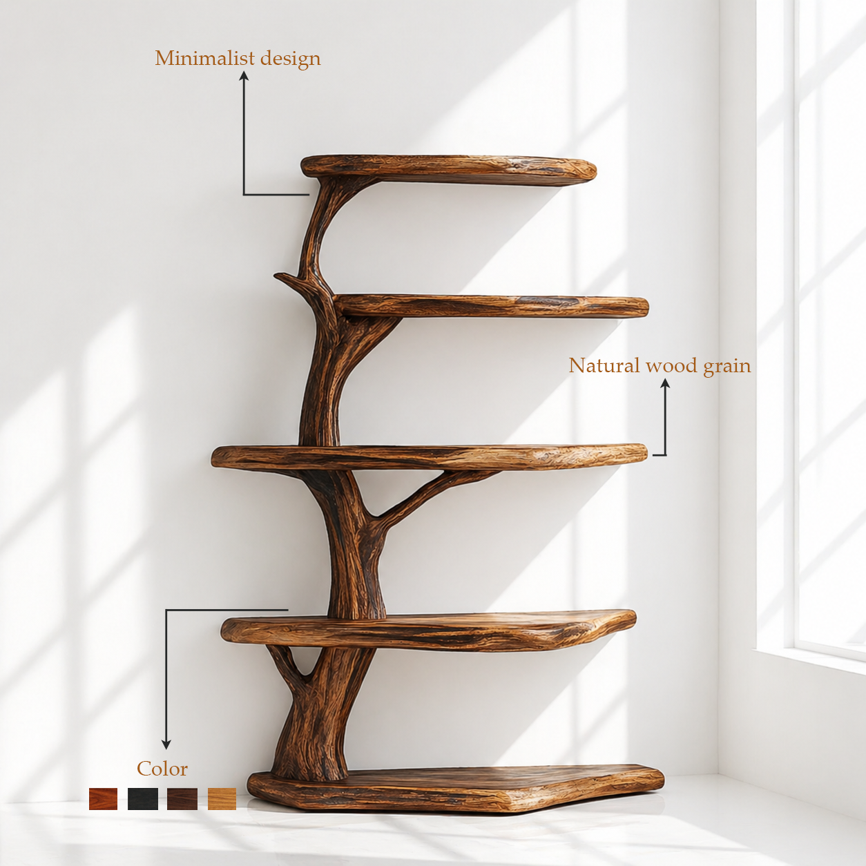 Rustic Wood Corner Tree Bookshelf