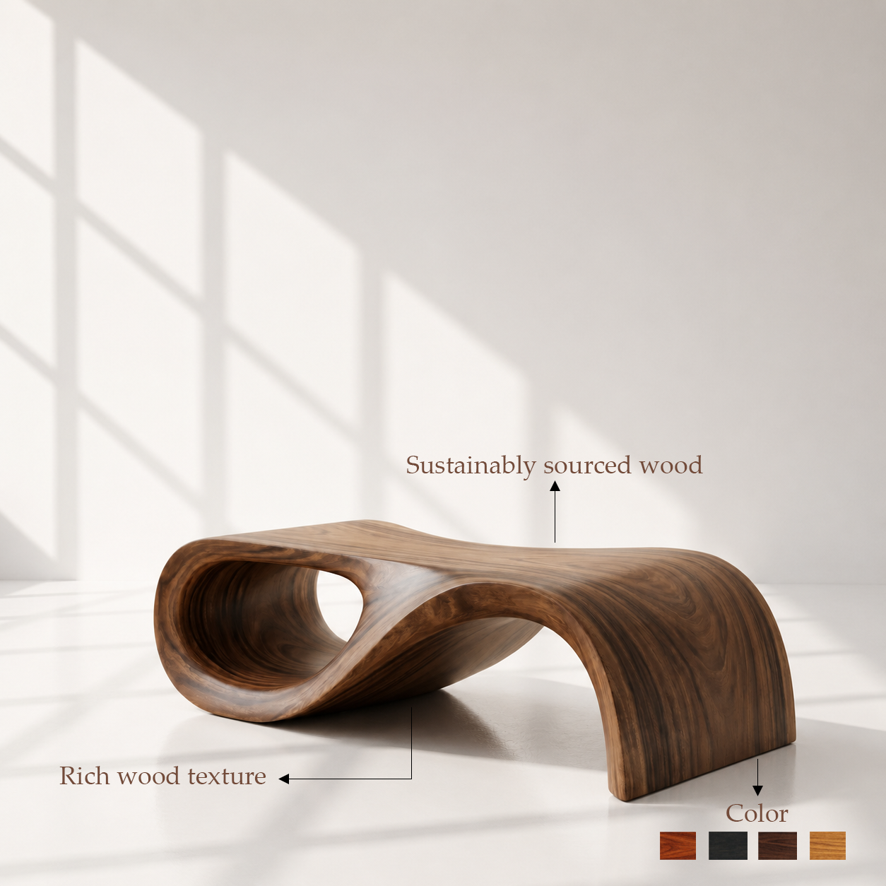 Organic Modern Curved Wood Coffee Table