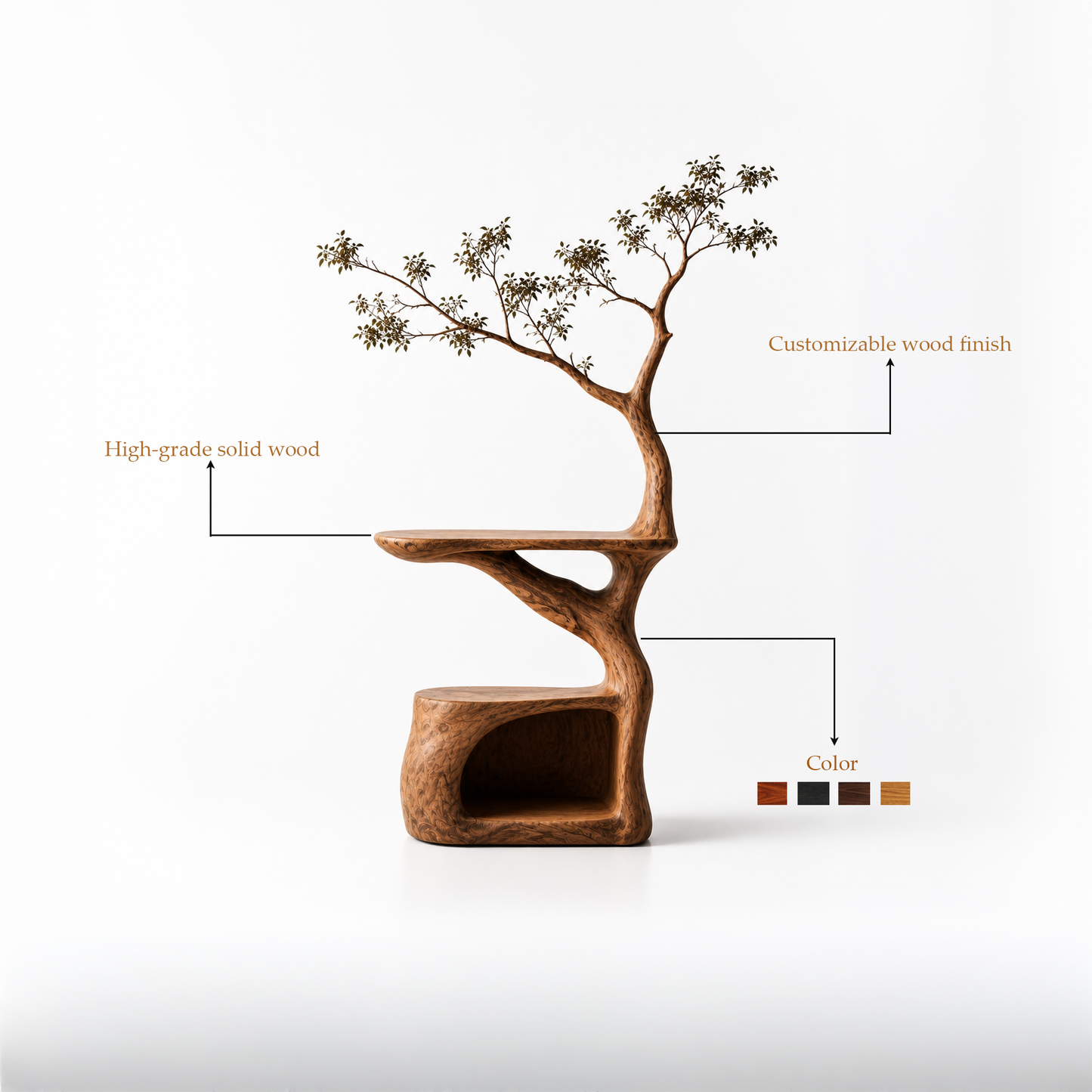 Modern Sculptural Wood Record Player Stand