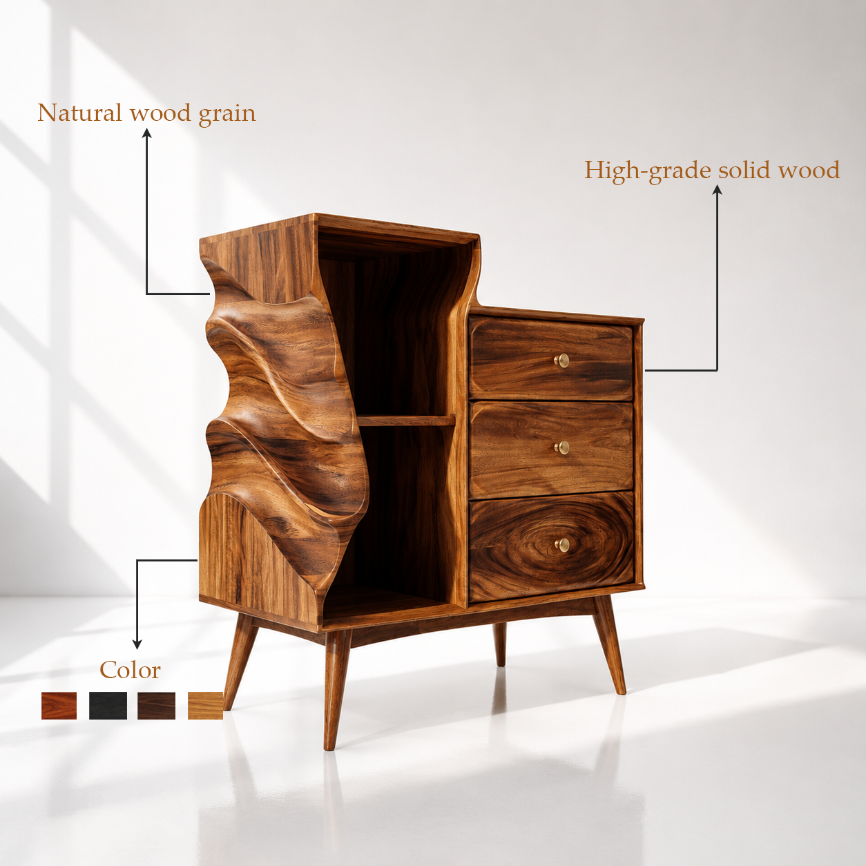 Organic Modern Sculptural Wood Nightstand