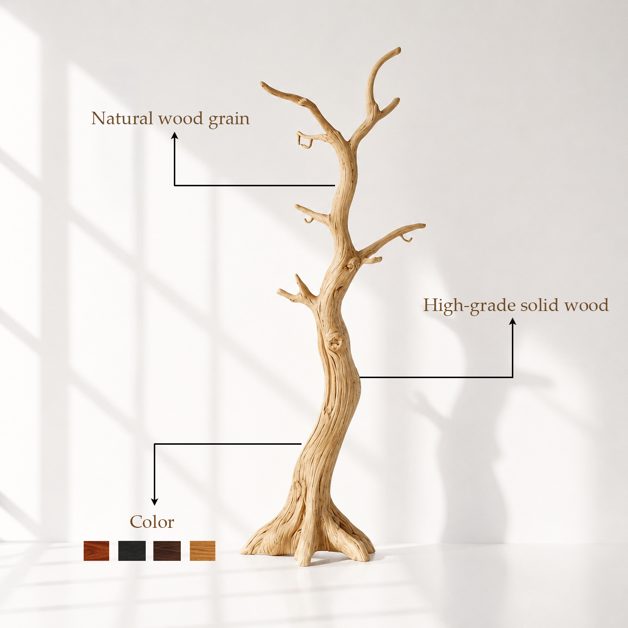 Rustic Solid Wood Tree Coat Stand