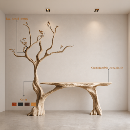 Live Edge Wood Console Table With Tree Base