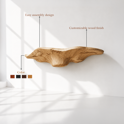 Minimalist Sculptural Wood Mushroom Floating Shelf