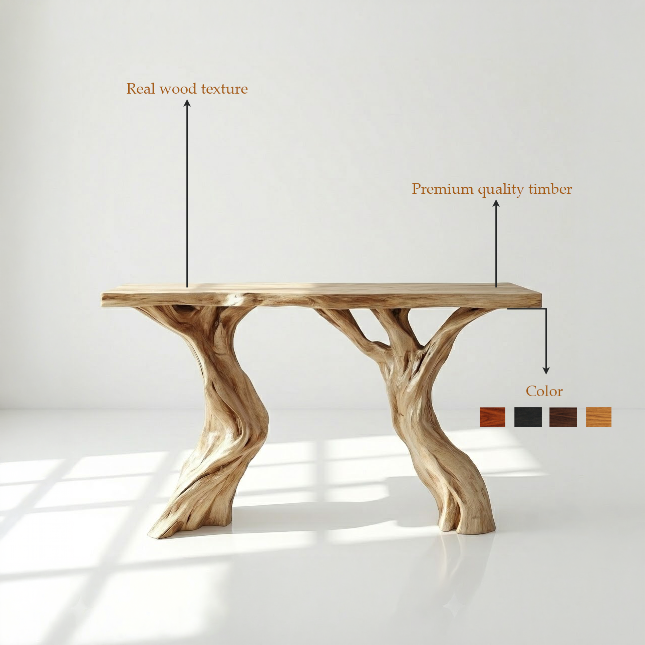 Rustic Solid Wood Tree Base Console Table