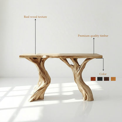 Rustic Solid Wood Tree Base Console Table