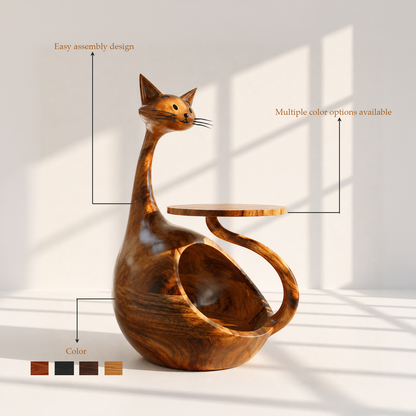 Handcrafted Cat Shaped Wooden Side Table