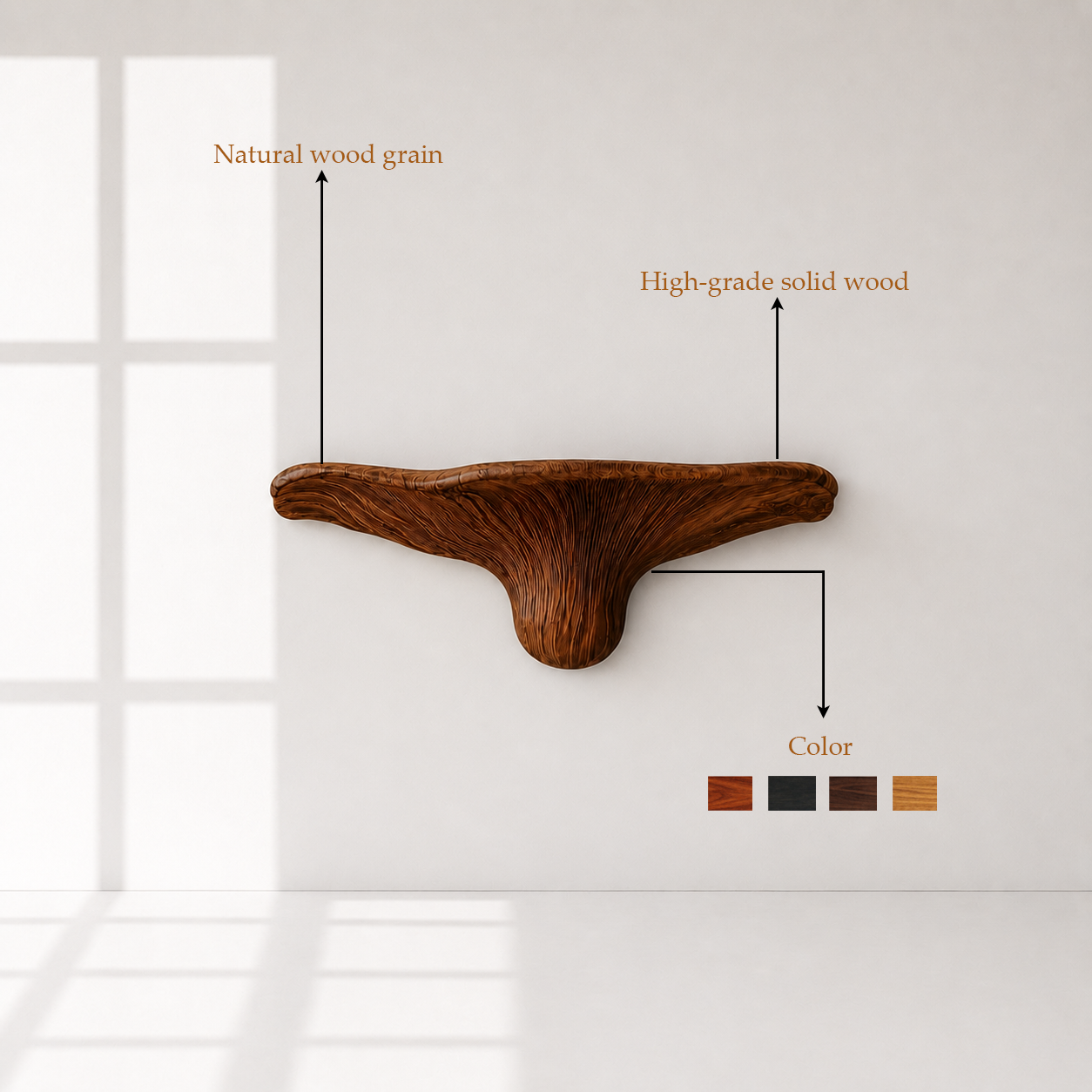 Sculptural Solid Wood Mushroom Floating Shelf