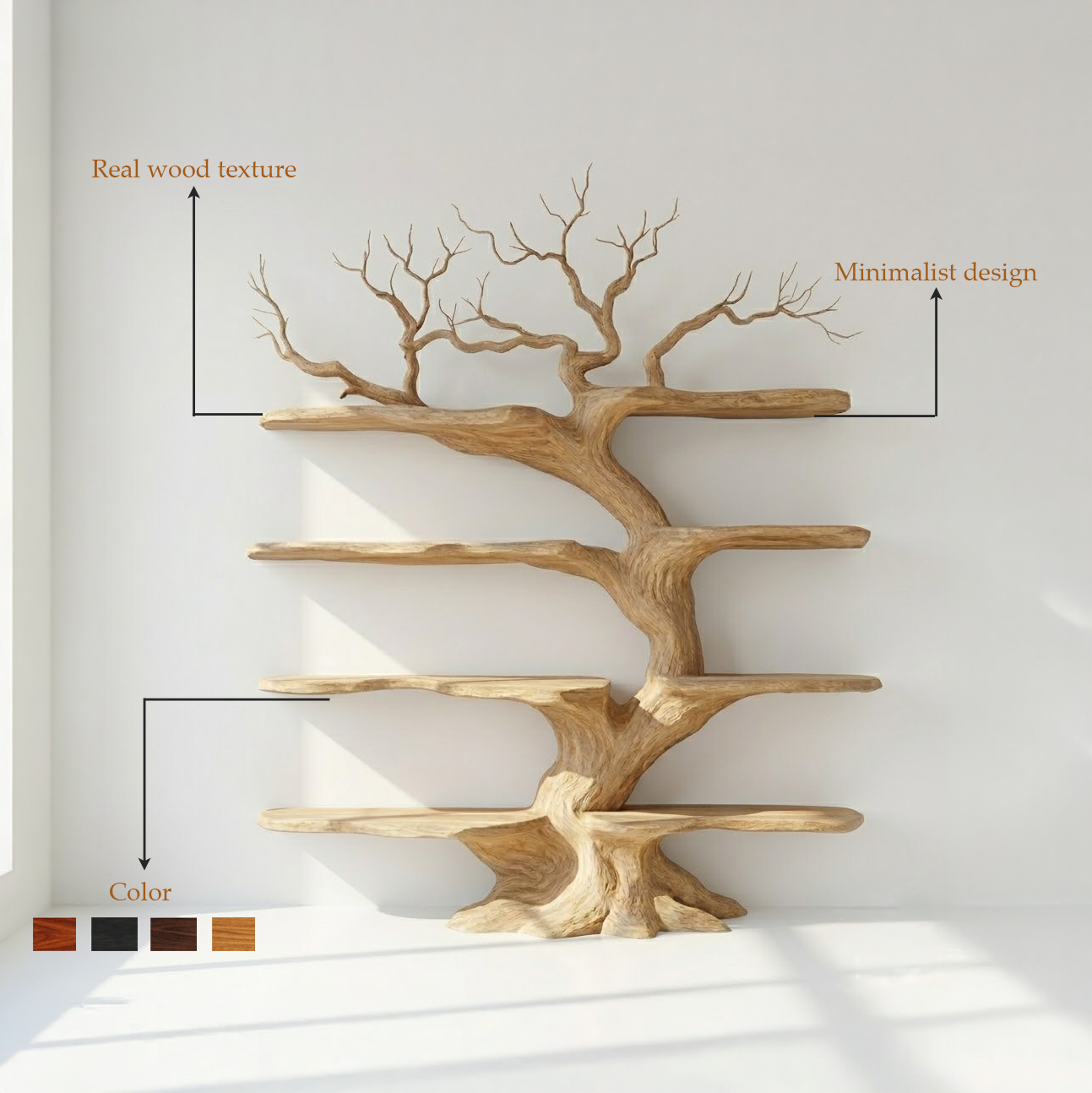 Botanical Inspired Wooden Tree Bookshelf