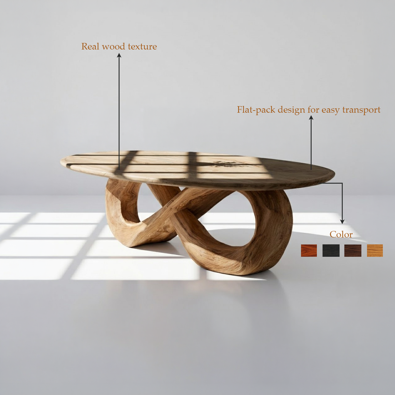Japandi Solid Wood Oval Coffee Table