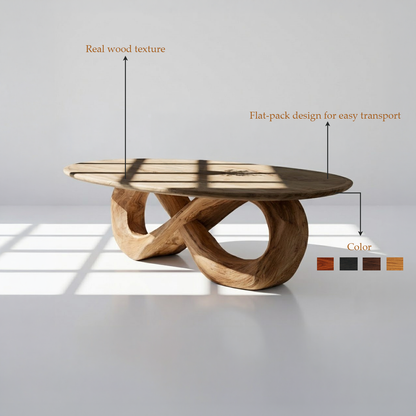 Japandi Solid Wood Oval Coffee Table