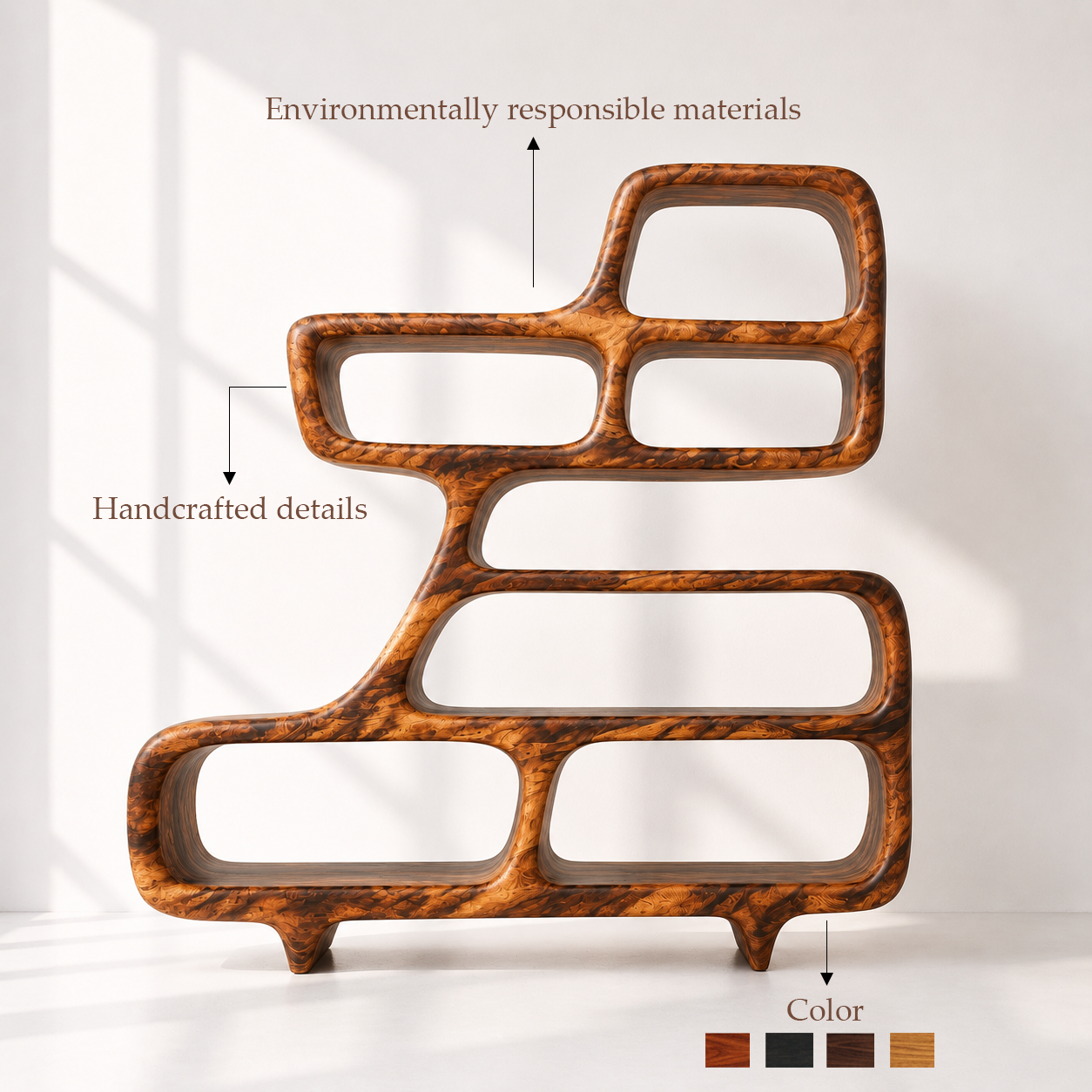 Modern Sculptural Solid Wood Bookshelf