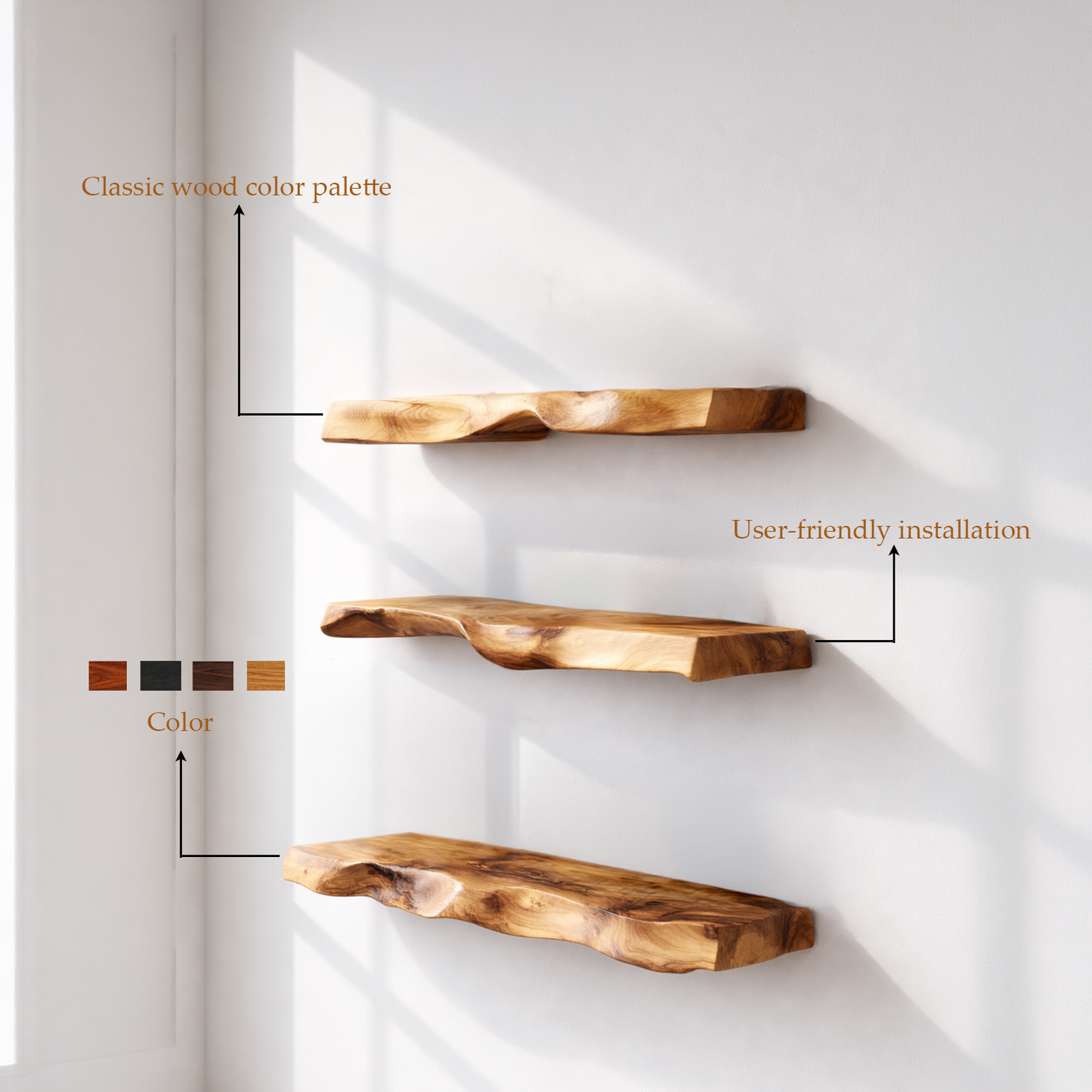 Live Edge Solid Wood Floating Shelf