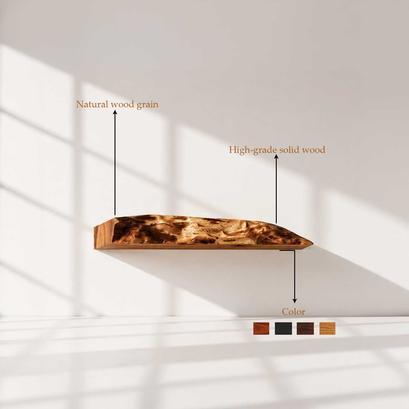 Rustic Solid Wood Live Edge Floating Shelf