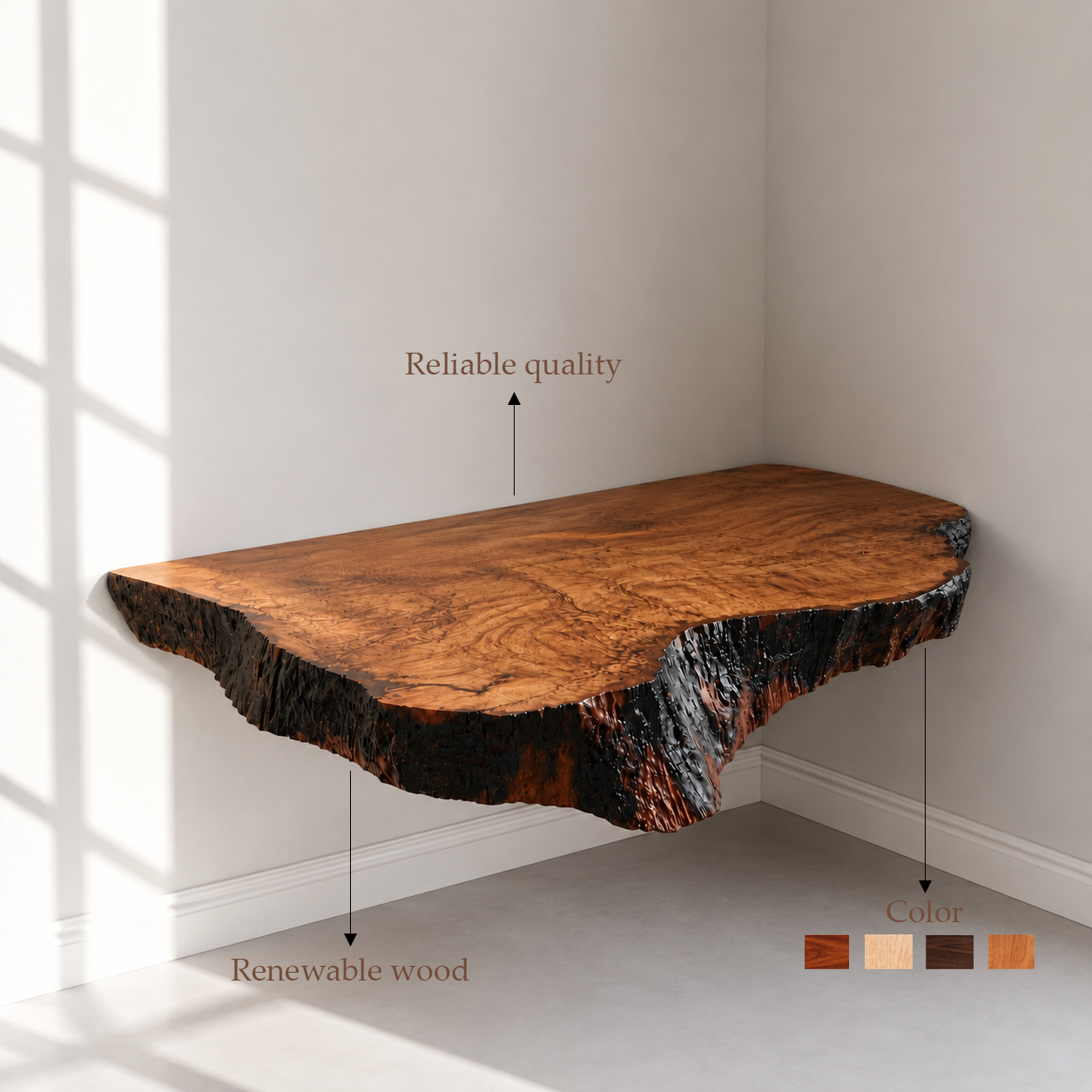 Floating Natural Edge Wood Bathroom Vanity