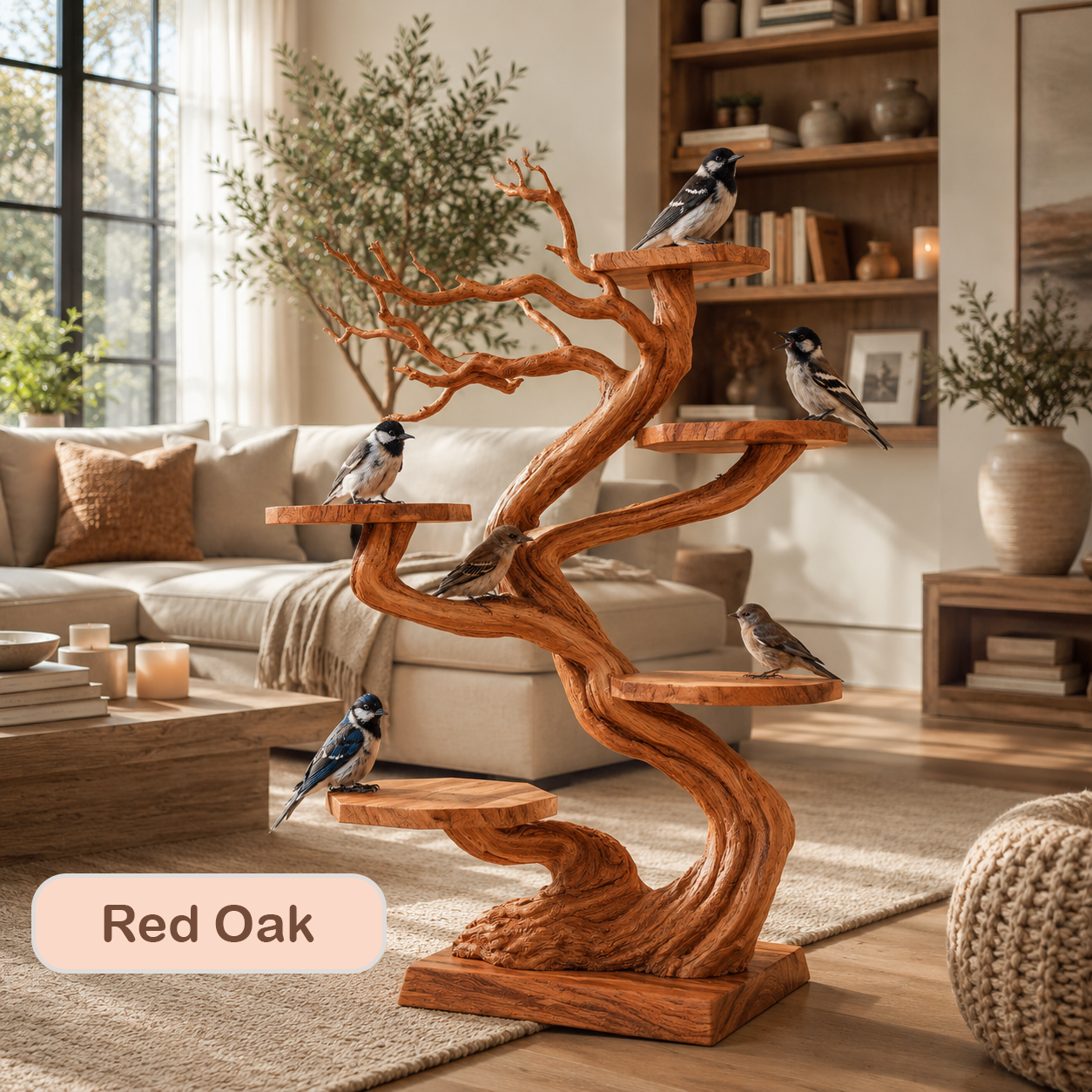 Tabletop Natural Wood Tree Branch Bird Stand