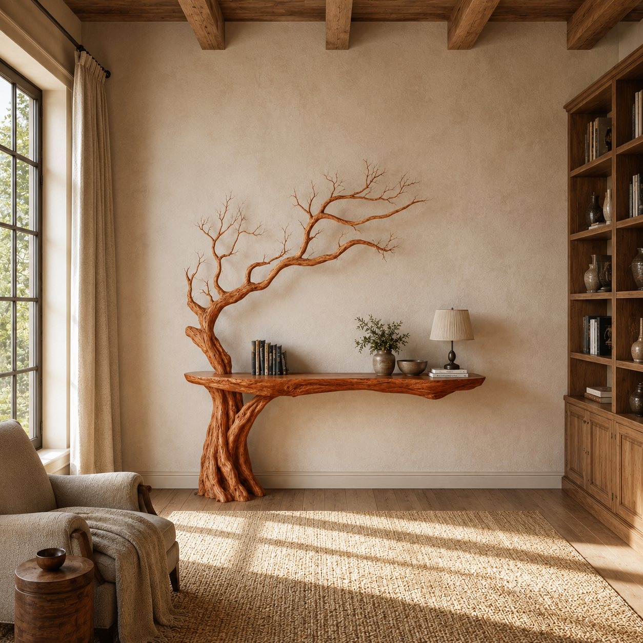 Rustic Wood Tree Branch Console Table