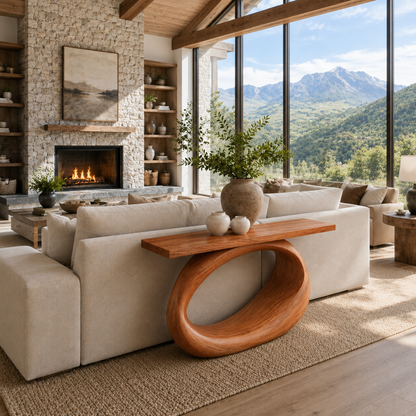 Minimalist Sculptural Wood Console Table