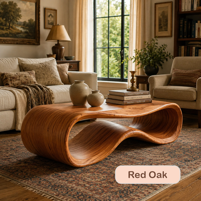 Sculptural Solid Wood Wave Coffee Table