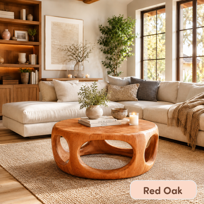 Solid Wood Round Hollow Base Coffee Table