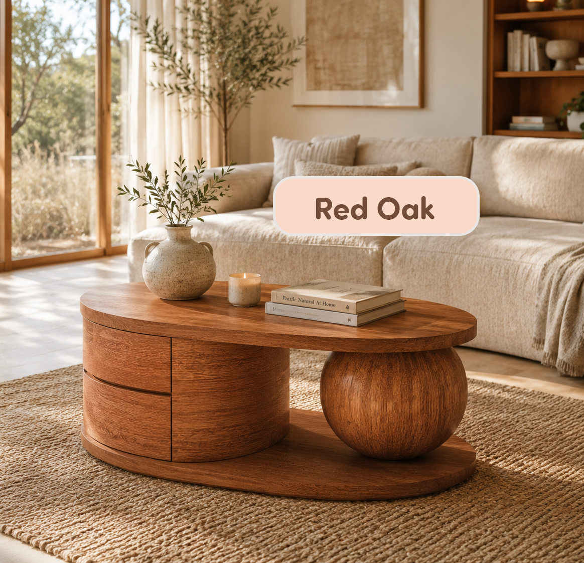 Solid Wood Oval Storage Coffee Table